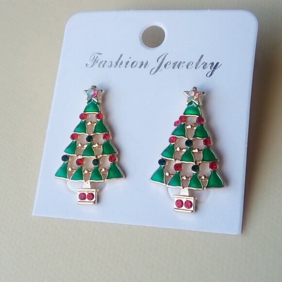 Christmas Tree Earrings – Festive Holiday Jewelry - Picture 2 of 2